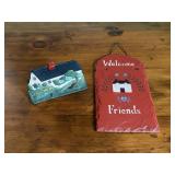 Painted Cast Door Stop, Slate Welcome Sign