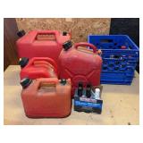 Assorted Gas Cans, Engine Oil, Antifreeze