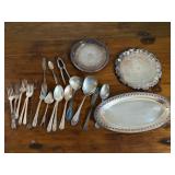 Assorted Silver Plate Service Pieces + Utensils