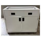 42" Lower 2-Door+Drawer White Metal Cabinet