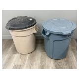 Two HD Lidded 20 Gallon Garbage Pails