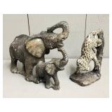 Elephants and Cheetah Stone Sculptures