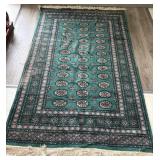 Hand Woven Pakistani Area Rug, Green Background