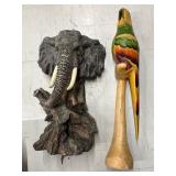One Piece Wooden Carved Parrot 30"