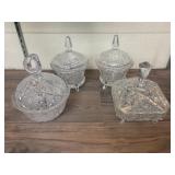 Four Heavy Crystal Glass Lidded Display Bowls