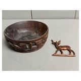 Carved Wooden Bowl and Small Kudu