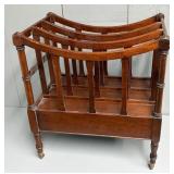 Wooden Magazine Rack on Brass Casters w/ Drawer