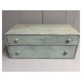 Painted Distressed Two Drawer Wood Storage Box