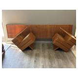 MCM Teak Veneer King Size Headboard w/ Side Tables