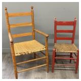 Two Primitive Ladder Back Chairs