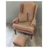 Upholstered Wing Chair + Throw Cushion, Footstool