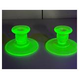 Pair of Uranium Glass Candle Sticks