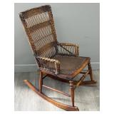 Diminutive Quebecois Wood and Wicker Rocking Chair