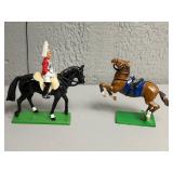 Two Painted Metal Horse Figurines