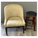 Upholstered Chair w/ Nailheads & Cherry Stool