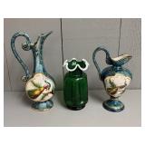 Pair of Ewers, Retro Green Glass Vase