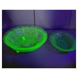 Two Uranium Jeannette Glass Depression Bowls