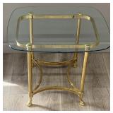 Hollywood Regency Style Brass Glass Top Side Table