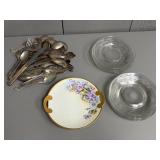 Assorted Silverware, Glass Plates