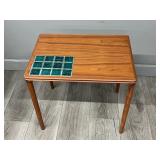 MCM Teak Rectangular Side Table w/ Teal Tile