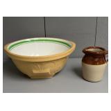 English Stoneware Mixing Bowl and Small Pitcher