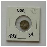 1852 Three Cent Silver Trime Coin