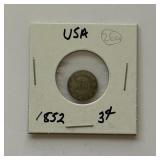 1852 Three Cent Silver Trime Coin