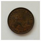 1852 Lower Canada Quebec Bank Token One Penny