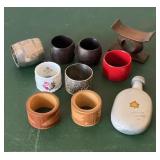 Assorted Napkin Rings, Flask, Chopstick Rest