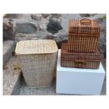 Two Wicker Picnic Baskets + Rattan Wicker Laundry