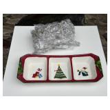 Ceramic Christmas Serving Dish + Light Strings