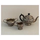 Small Sterling Silver Teapot, Creamer + Sugar