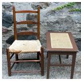 Very Old Ladder Back Chair + Caned Table