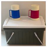 Vintage Coleman Cooler + Two Thermos Flasks