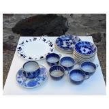 Antique Flow Blue "Spinach Brush Stroke"