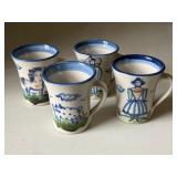 Four American Folk Art Style Mugs