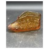 Fenton Glass Amber Daisy Button Baby Bootie