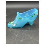 Fenton Glass Aqua Sky Blue Shoe Hand Painted