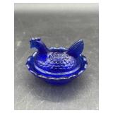 Vintage Miniature Cobalt Blue Glass Hen on Nest