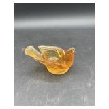 Vintage Amber DEGENHART Glass Bird w Berry Open
