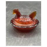 Amberina Glass Mini Hen on Nest Dish 2" Salt