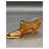 Fenton Art Amber Glass Slipper "Daisy And