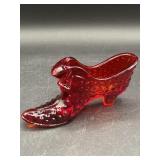 Ruby Red Vintage Fenton Cat Head Glass Shoe