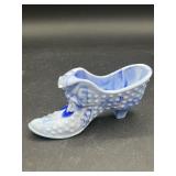 Fenton Blue & White Slag Glass Hobnail Cat Head
