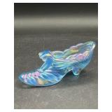 FENTON BLUE CARNIVAL IRIDESCENT CAT SLIPPER SHOE