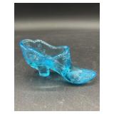 Mosser Bowtie & Scrolls Aqua Blue Ice Glass Shoe