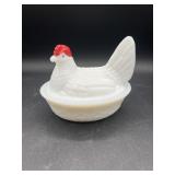 Vtg Westmoreland Milk Glass Hen On Nest Candy