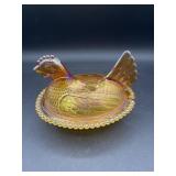 Vintage Indiana Glass Hen on Nest Marigold