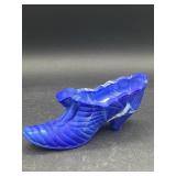 Vintage Blue White slag glass cat shoe slipper