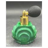 Czech Art Deco Green Malachite Glass Perfume